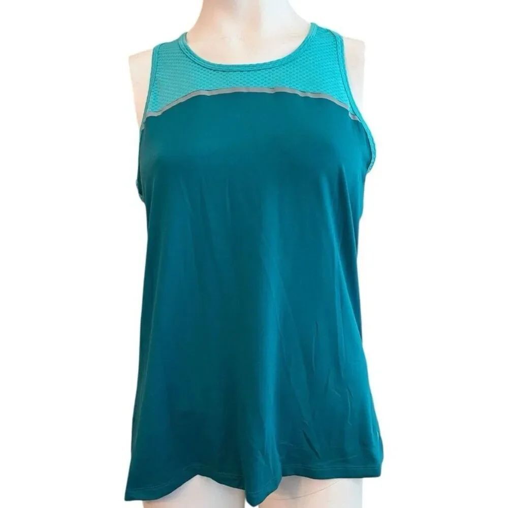 Danskin Now Womens Medium Green Tank Top Workout Split Back Dri More